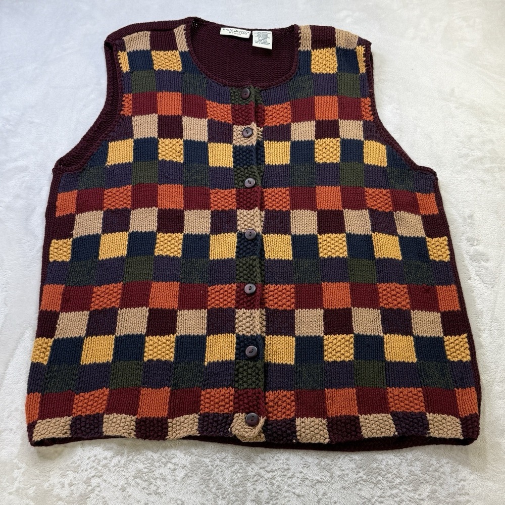 Vintage Women 18w / 20w Sunflower Sweater Vest Fall Patchwork Boho Cottagecore